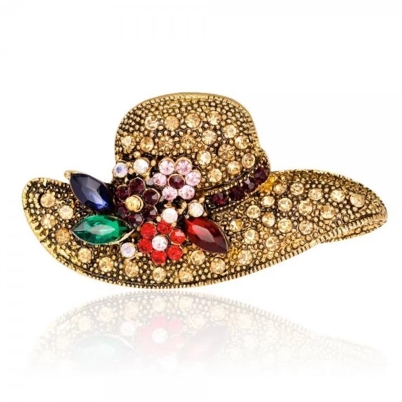 Jewelry - 3/$23 Hat With Colorful Rhinestone Flowers Brooch